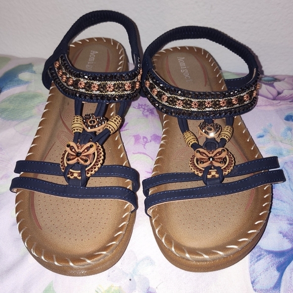 Sandals Boho Blue and Brown W/Cushioned Comfort - Picture 2 of 10